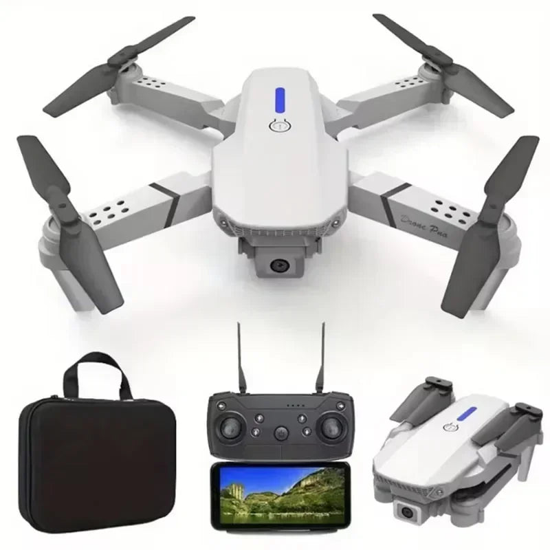 E88 Pro MINI Drone 4K Com Câmera de Alta Definição Wifi Fpv Dobrável Drone 2.4G 6 Eixos Rc Quadcopter Altitude Hold (Câmera Dupla, 3x1.5 AA Baterias, não incluídas）Tempo do voo: 10 minutos Tempo de carregamento: 100