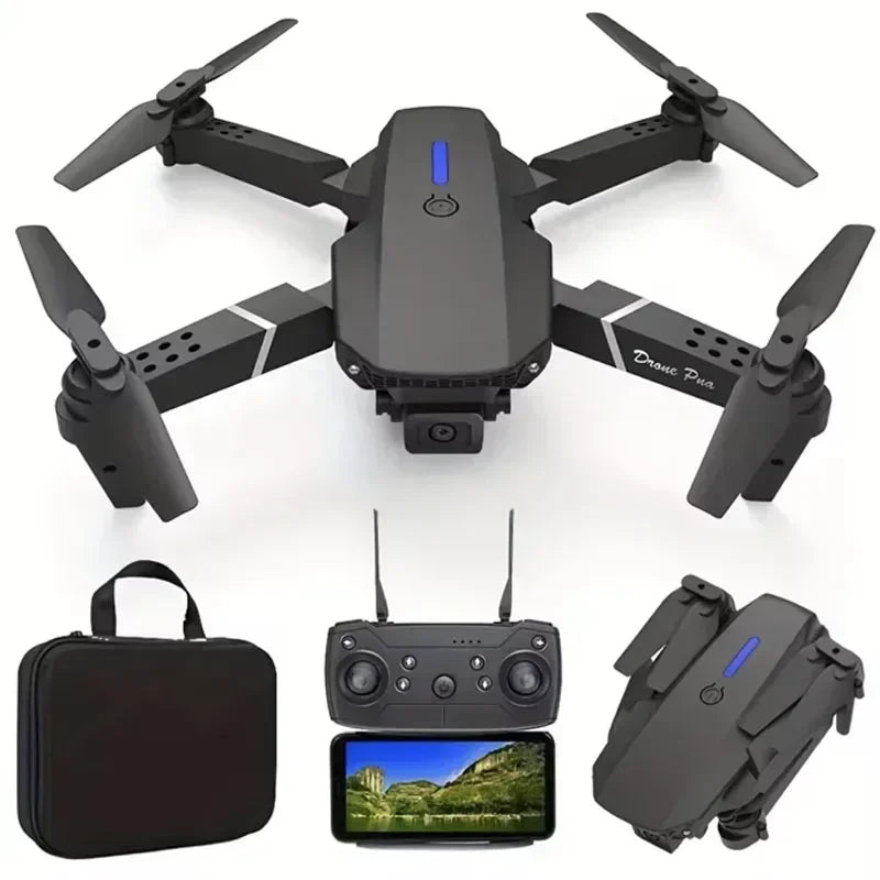 E88 Pro MINI Drone 4K Com Câmera de Alta Definição Wifi Fpv Dobrável Drone 2.4G 6 Eixos Rc Quadcopter Altitude Hold (Câmera Dupla, 3x1.5 AA Baterias, não incluídas）Tempo do voo: 10 minutos Tempo de carregamento: 100